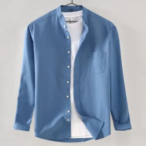 2023 Spring and Autumn New Pure Cotton Stand Collar Oxford Spun Long Sleeve Shirt Japanese Casual No-Iron Fashion Men's Clothing