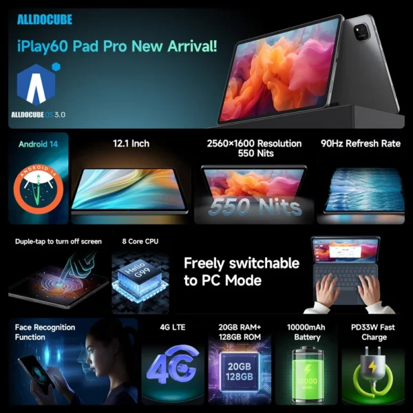 ALLDOCUBE iPlay 60 Pad Pro Tablet Bigger 12.1 Inch 2.5K 8GB RAM 128GB ROM Android 14 Stronger 10000mAh Battery - Image 2