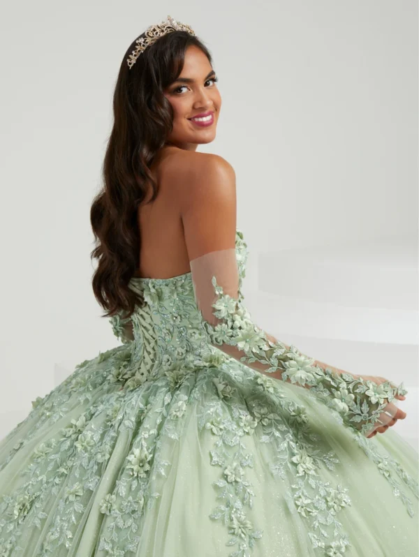 Lorencia Mint Green Quinceanera Dress 2023 Ball Gown Detachable Long Sleeve Appliques Lace Formal Party Dress Vestidos De YQD157 - Image 5