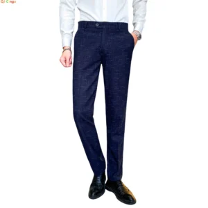 Burgundy Men's Plaid Suit Pants, Fashion Slim Trousers, Gray & Blue Available, Asian Size M-5XL, Male Pant