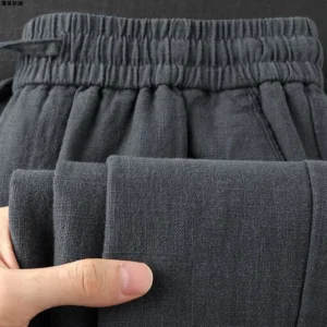 Breathable Cotton Linen Straight-Leg Pants Grey High-End Men's Summer Casual Trousers Loose Fit Cotton Linen Pants