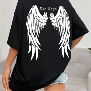 Dark Angel Wing Hot sale Graphic Printed T-Shirts For Women Loose Oversized Clothing Hip Hop Street Tshirt Cotton Short Sleeves