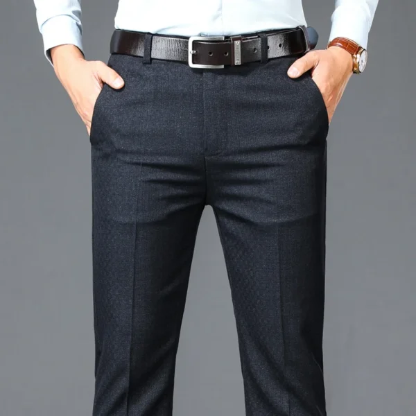 New Business Casual Suit Pants for Men, featuring a sleek high-waist design with a classic straight fit, perfect for office and formal occasions. Elevate your wardrobe with these stylish, plus-size-friendly long trousers. - Image 3