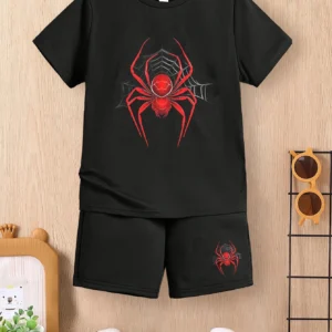 Summer Baby Boy Clothes Set Kid Girls Cartoon Red Spider Printed T-Shirts And Shorts 2pcs Suit Children Top Bottom Outfits