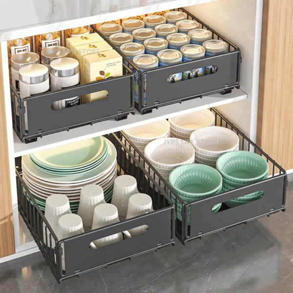 Kitchen Storage Rack Pull Out Cabinet Organizer Slide Drawer Storage Tray Seasoning Bottle Spice Storage Rack Kitchen Organizer - Image 3