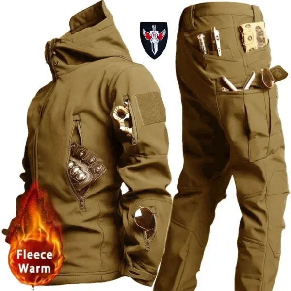 Tactical Winter Set for Men, Outdoor Windproof Waterproof Suit, Multi-Pocket Soft Shell Hooded Jackets & Sharkskin Work Pants - Image 4