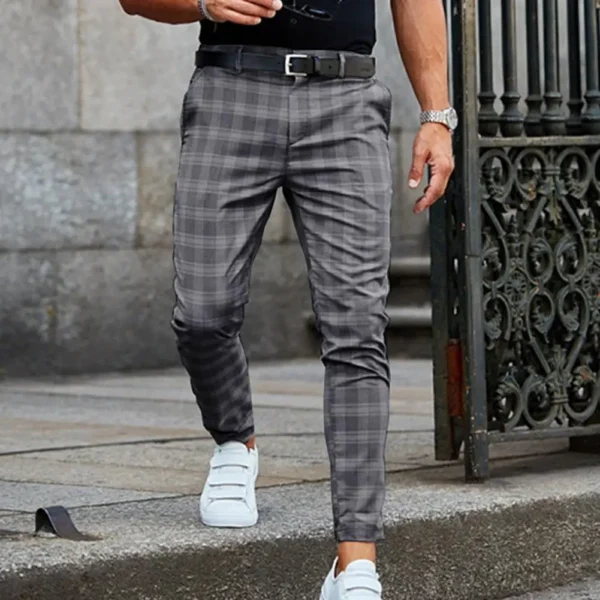 Checkered Pattern Fashion Men Trousers Plaid Loose Autumn Winter Vintage Men's Pants Business Casual Straight Leg Slim Pants - Image 2