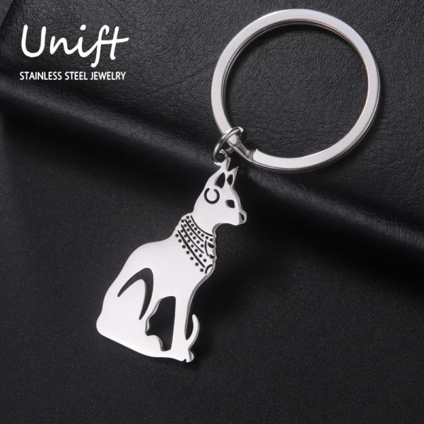 Unift Mystical Egyptian Cat Keychain Stainless Steel Chain Keyring Occult Egypt Jewelry Bag Accessories Women Men Cat Lovers - Image 4