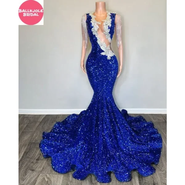 Sparkly Royal Blue Sexy Mermaid Prom Dress Sequin Beaded Gown V-Neck Long Evening Dress for Women Elegant Formal Party Wear 2025 - Image 3