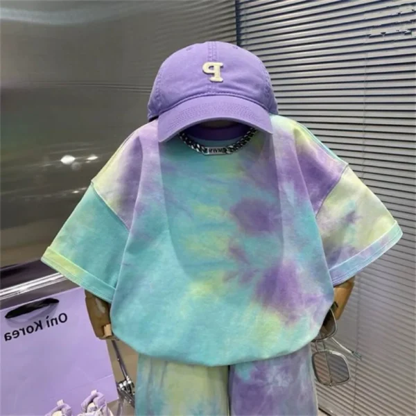 Summer baby Boy Clothes Set Children's Girls Tie Dye T-Shirts And Shorts 2 Pieces Set Kid Hip Hop Top Bottom Outfits Streetwear - Image 2
