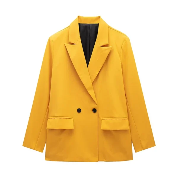 Willshela Women Fashion With Pockets Solid Double Breasted Blazer Vintage Long Sleeves Notched Neck Female Office Lady Outfits - Image 5