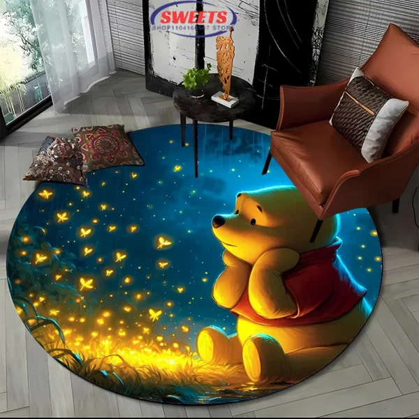 3D Miniso Disney Cartoon Winnie The Pooh Round Carpet Living Room Children's Bedroom Sofa Doormat Floor Rug Anti-slip Decor Mat - Image 2