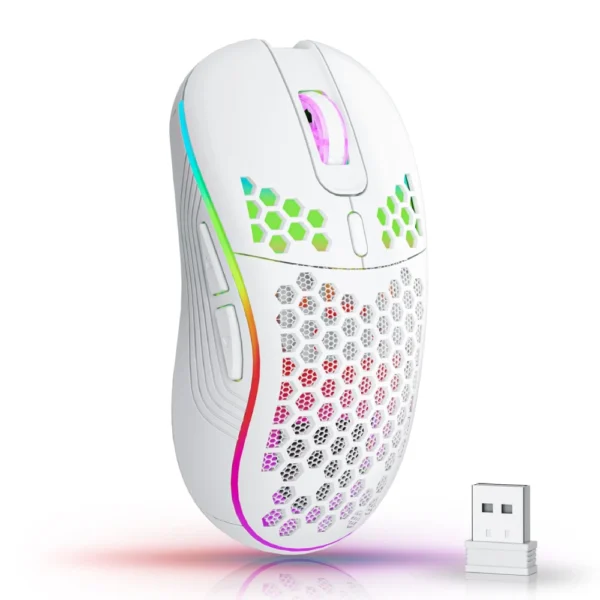 2.4G Wireless Gaming Mouse – RGB Lighting, Adjustable DPI, Ergonomic Honeycomb Design for Desktop, Laptop