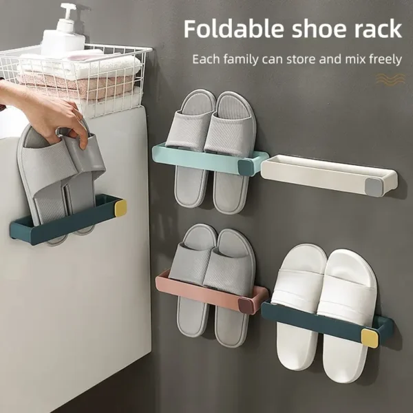 Bathroom Slipper Shelf No Punching Wall Mounted One Piece Shoe Rack Space Saving Shelf Bathroom Hanging - Image 3
