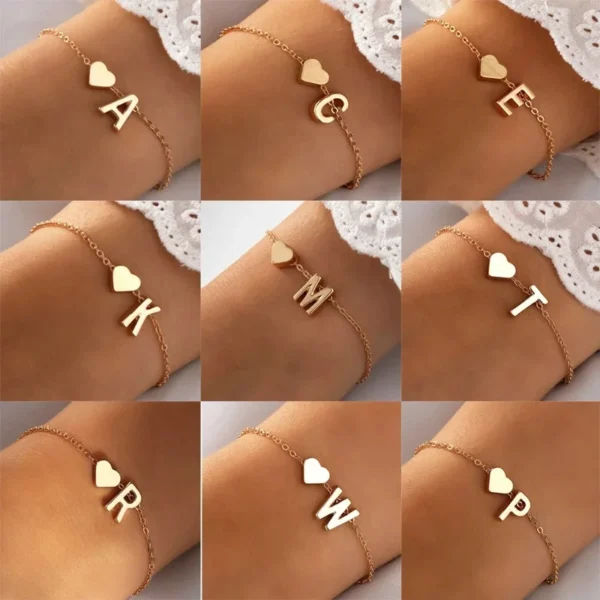 26 Letters Fashion English Initial Letter Heart Bracelet DIY Personalized Name Bracelets Girls Women Anniversary Jewelry Gifts - Image 3
