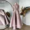 OLOEY Modest Muslim Dubai Arabic Women Dresses Dusty Pink High Neck Long Sleeves Sequin Lace Customised Formal Prom Gowns