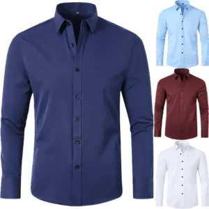 Slim Fit Stretch Business Shirt, a lightweight and breathable design with a stylish square collar. The perfect balance of casual and professional for a polished look.