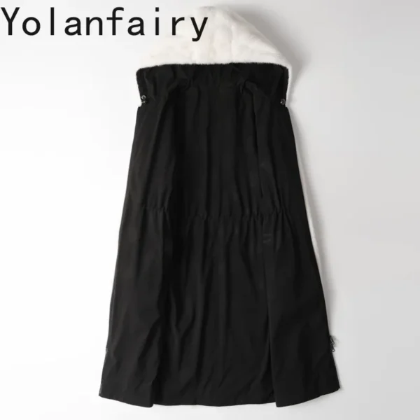 YOLANFAIRY Genuine Mink Fur Jacket for Men, Reversible Hooded Mid-Long Goose Down Winter Coat - Image 3