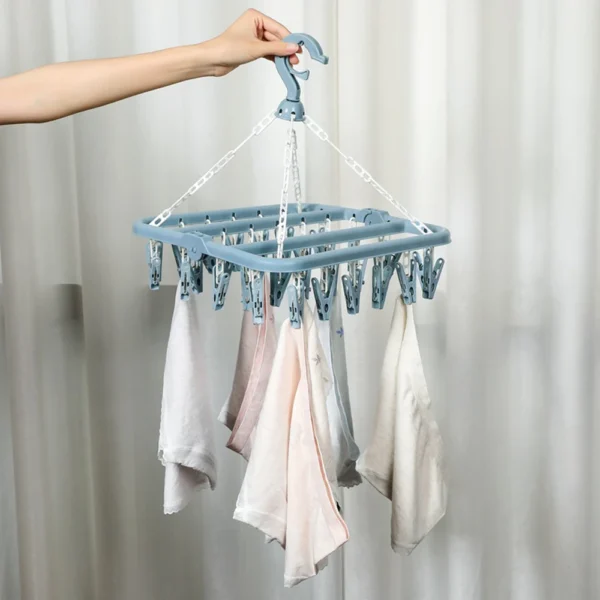 32 Clips Folding Clothes Dryer Hanger Windproof Socks Underwear Drying Rack Household Children Adults Storage Laundry Rack - Image 3