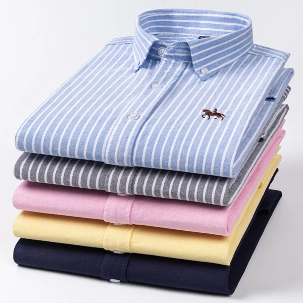 Quality 100% Cotton Oxford Shirt For Mens Long Sleeve Casual Business Regular-Fit Formal Dress Shirts Social Blouse Male Clothes - Image 2