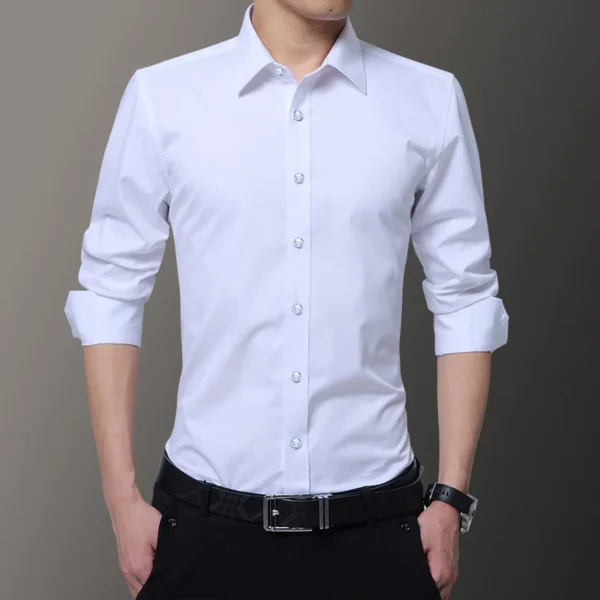 Long sleeved shirt men's Korean version slim fit spring and autumn clothes handsome gray men's shirt trendy casual formal wear - Image 5
