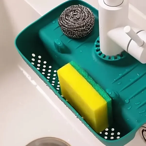 Household Silicone Sink Drain Rack Faucet Splash Proof Drain Rack Water Collecting Pad Sponge Rag Steel Wool Gadget Storage Box - Image 4