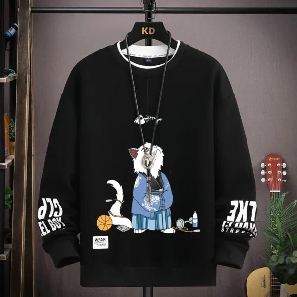 Autumn Men's Sweatshirt Cool Moon Print Long Sleeve T-Shirt Fashion Men's Clothing Grey O Neck Harajuku Exclusive Design Top New - Image 2