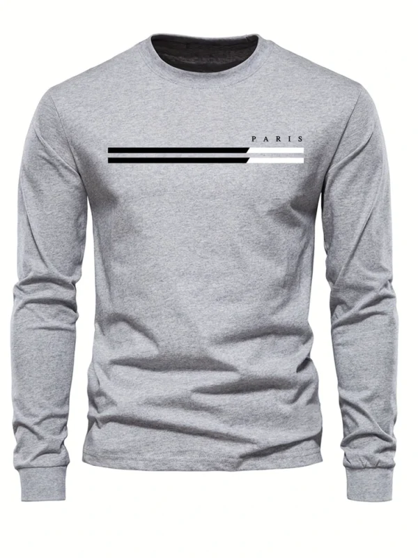 Men's Spring And Fall Fashion Casual Long-sleeved T-shirt Loose PARIS Letters Printed Pullover Round Neck Long Sleeve Sweatshirt - Image 3