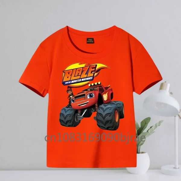 Summer Trend Blaze Off road vehicle Letter pattern Print Boys Casual 100% Cotton T-shirt Round Neck Short Sleeve Comfy Kids ops