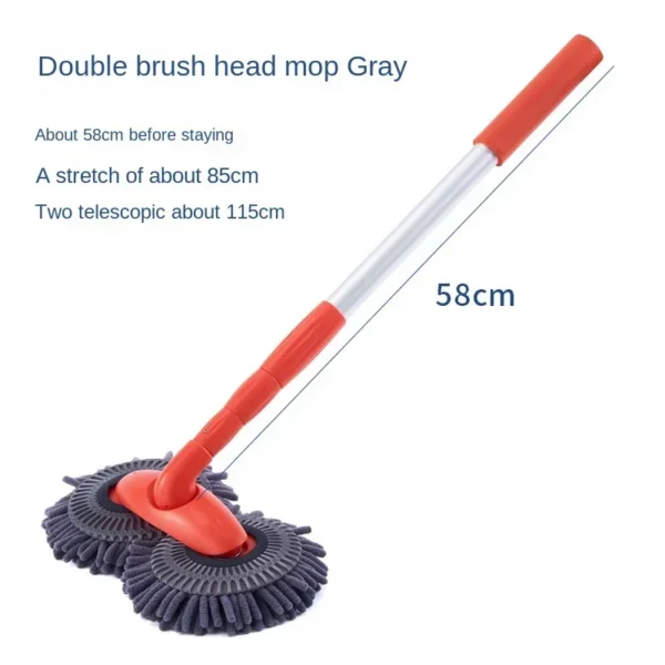 Car Washing Mop with Rotating Double Brush Head Telescopic Retractable Design Double Layer Car Wash Brush for Easy Cleaning - Image 6