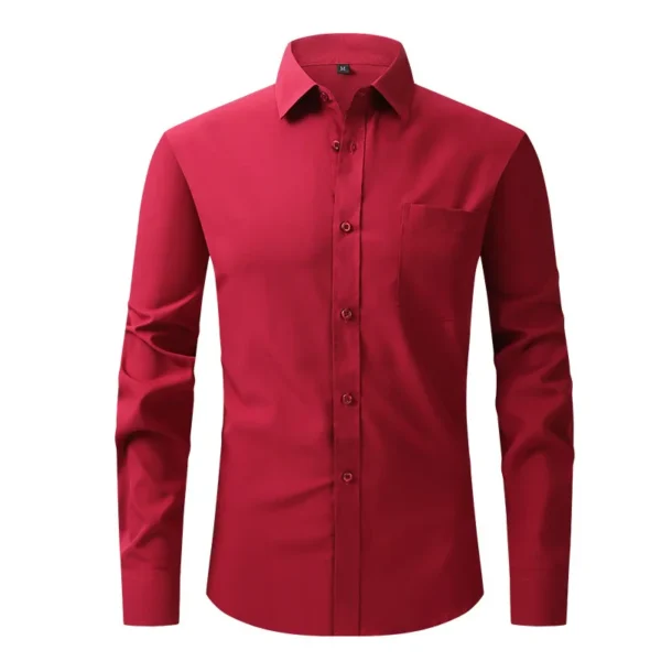 Solid Color Men's Long-sleeved Shirt, Single-breasted Square Collar Small Elastic Shirts, Suitable for Wedding/Business/Office - Image 3