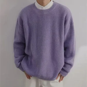 Dark Icon Plain Pullover Purple Sweater Men Autumn Solid Color Casual Mens Sweaters Black – Soft & Stylish