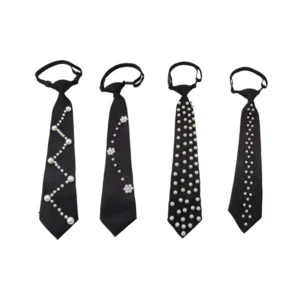 652F Elegant Pearls Studded Tie for Women Men Unisex Uniform Tie for Casual Formal Wear Necklace Tie for Night Event Daily Use