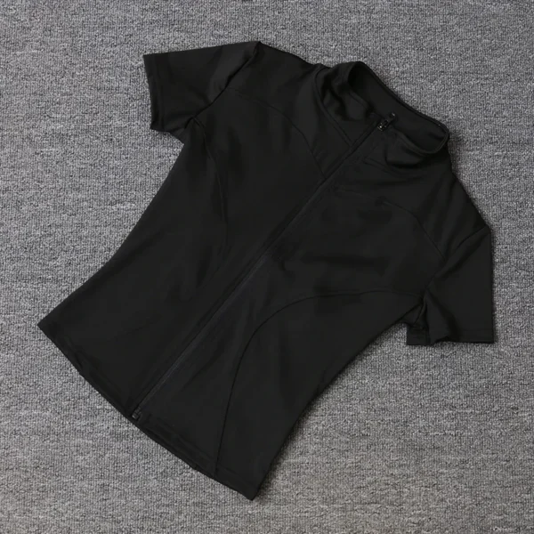 Summer High Quality Waist Slimming Training Tops Women's Quick-drying Tight Stand Collar Full Zipper Short Sleeves Yoga shirts - Image 2