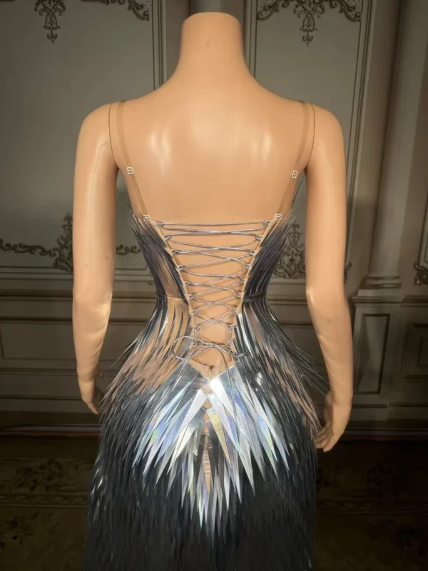 ZD Sexy Evening Dresses for Women Silver Sequin Deep V Neck Mermaid Evening Gowns Long Bead Halter High Side Slit Luxury Party D - Image 3