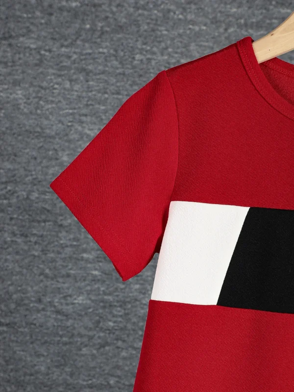 2pcs Boys Casual Colorblock Short Sleeve T-shirt & Shorts Set, Comfy Summer Kids Clothes - Image 3