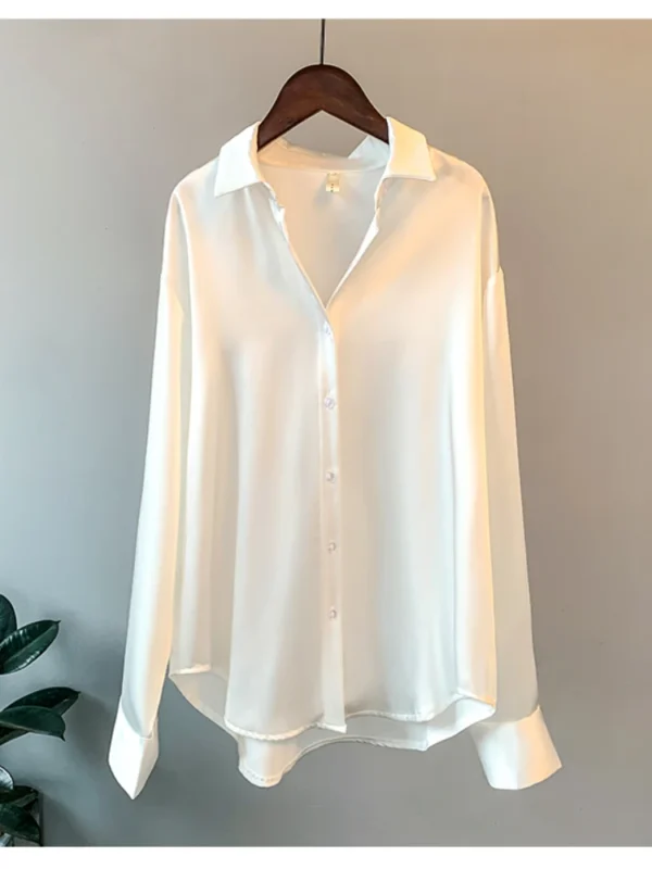 Office Lady Long Sleeve blouse Women Autumn 2023 Overshirt Satin Femal Clothing Elegant Korean Style Luxury Designer Blouse - Image 2