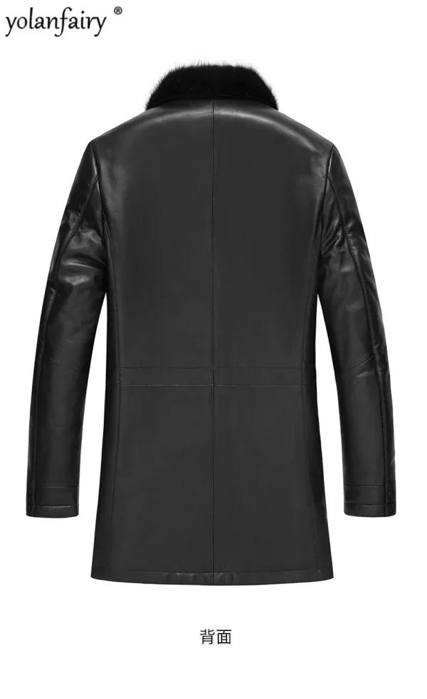 Genuine Leather Jacket for Men, Sheepskin Mink Fur Liner, Slim Wear Mid-Lapel Coat - Image 6