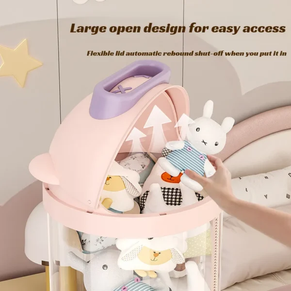 Household enlarged transparent storage bucket plush toy doll storage bucket with wheel zipper toy large capacity storage bucket - Image 2