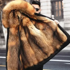 Parker Men's Imitation Fur Liner Coat, a luxurious mid-length winter essential made from plush mink fleece for superior warmth and elegance.