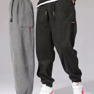 Baggy Corduroy Sweatpants Men Solid Color Casual Autumn Winter Tech Fleece Sport Loose Joggers Harem Pants Male Long Trousers