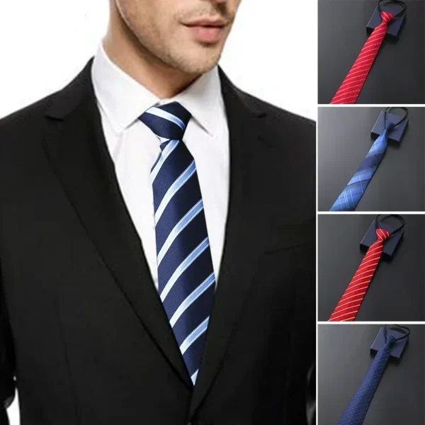 Lazy Zipper Men's Tie Business Formal Dress Wear Stripe Solid Color Zipper Necktie Wholesale Gifts for Men Slim Skinny Tie - Image 4