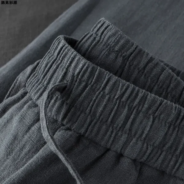 Breathable Cotton Linen Straight-Leg Pants Grey High-End Men's Summer Casual Trousers Loose Fit Cotton Linen Pants - Image 3