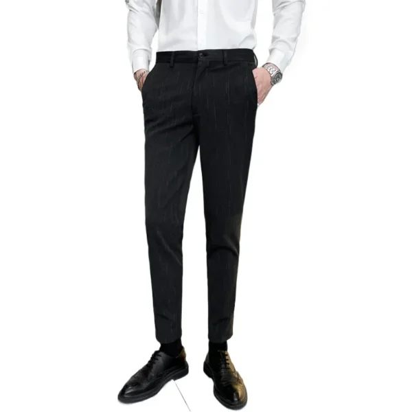 Navy Blue Men's Striped Suit Pants, Fashion Slim Fit Trousers, Business/Office Black Pant, Asian Size 29-38 - Image 6