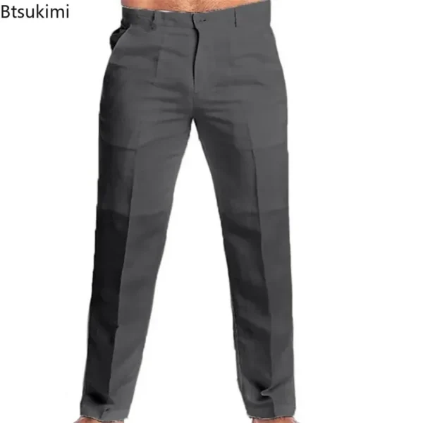 New Vintage Men's Cotton Linen Pants Breathable Comfort Soft Trousers Fashion Loose Straight Pants Men Solid Simple Casual Pants - Image 4