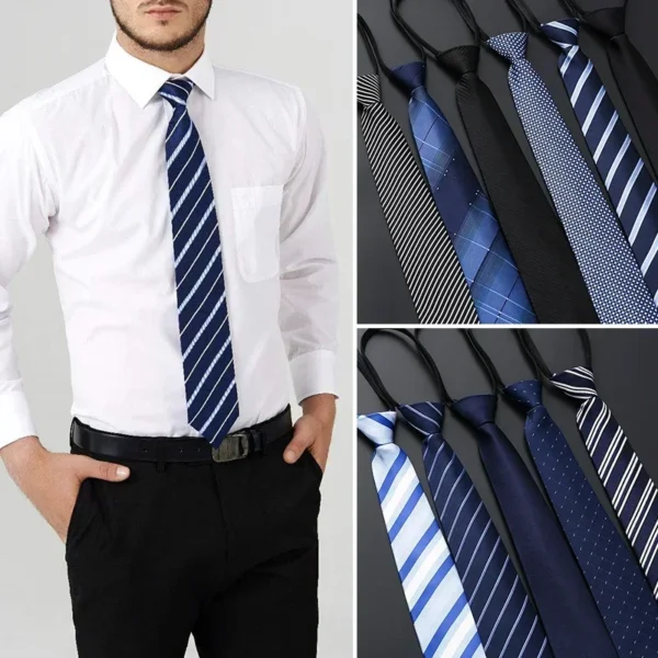 Lazy Zipper Men's Tie Business Formal Dress Wear Stripe Solid Color Zipper Necktie Wholesale Gifts for Men Slim Skinny Tie - Image 3