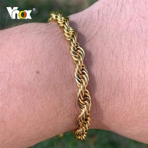 Vnox Unisex Rope Chain Bracelets for Men Women, Stainless Steel Twisted Links Chain Bracelet,Simple Classic Jewelry Gift for Him - Image 3