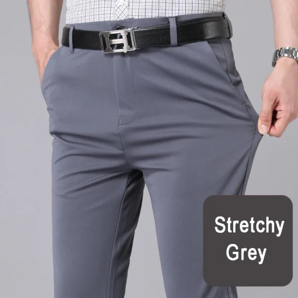 Male Smart Casual Pants Stretchy Sports Men's Fast Dry Trousers Spring Autumn Full Length Straight Office Black Navy Work Pants - Image 6