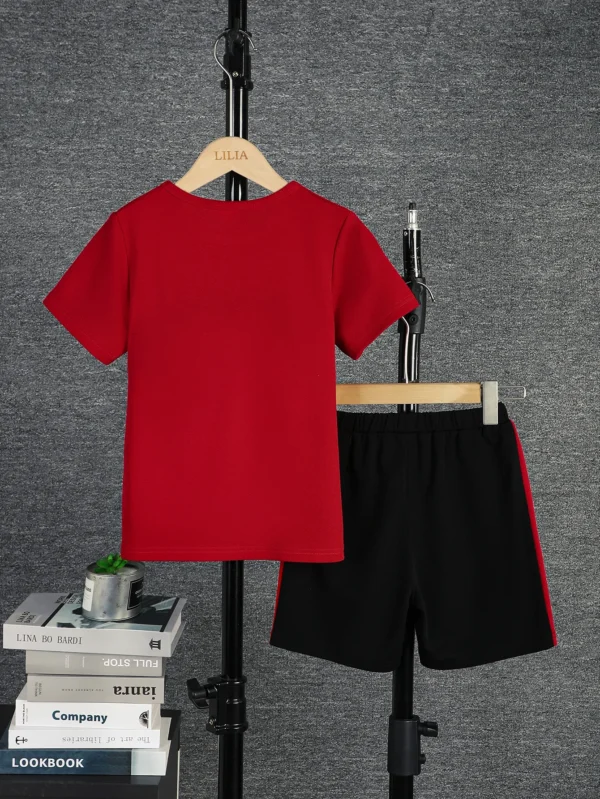 2pcs Boys Casual Colorblock Short Sleeve T-shirt & Shorts Set, Comfy Summer Kids Clothes - Image 2