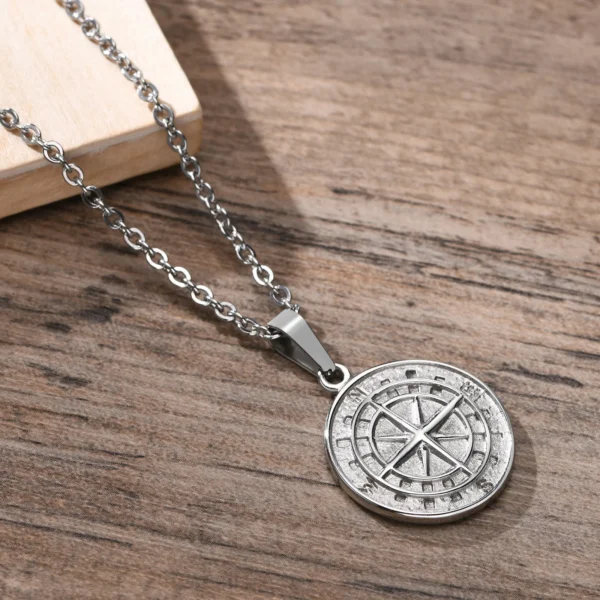 Vnox Layered Necklaces for Men, Sailing Travel Compass Pendant, Stainless Steel Cuban Figaro Wheat Chain, Casual Retro Collar - Image 5